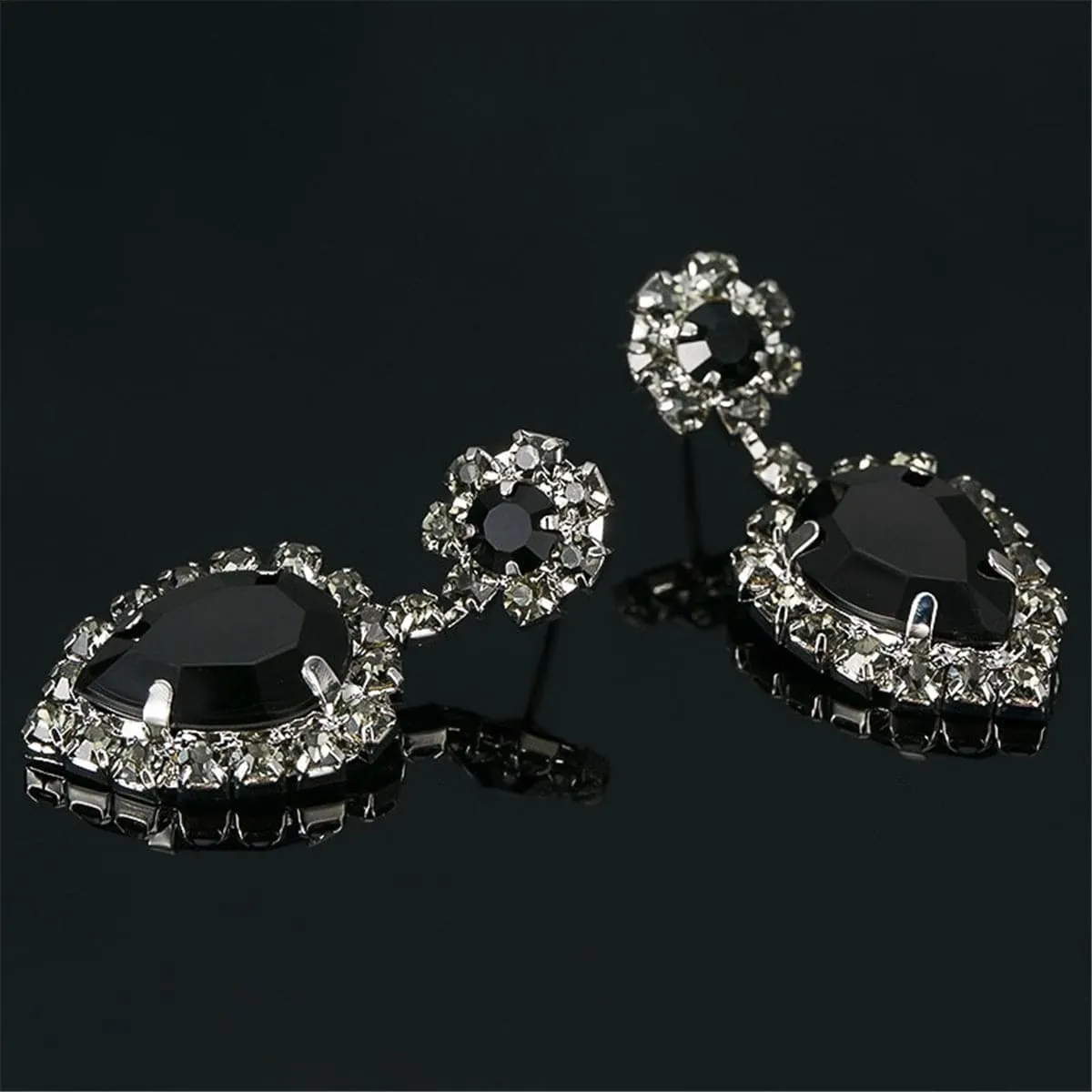 Black & Cubic Zirconia Round Pear Drop Earrings