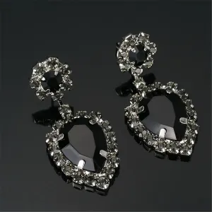Black & Cubic Zirconia Round Pear Drop Earrings