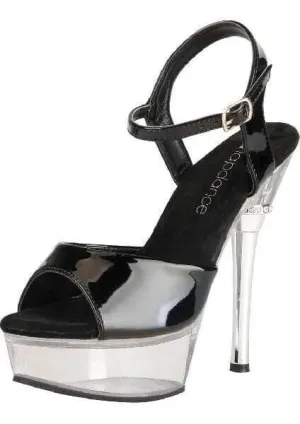 Black and Clear Platform Sandal w/ Crystal Accent and Quick Release Strap 6in Heel Size 7