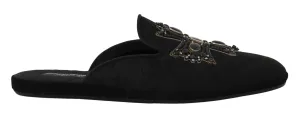 Black Brocade Crystal Cross  Slippers