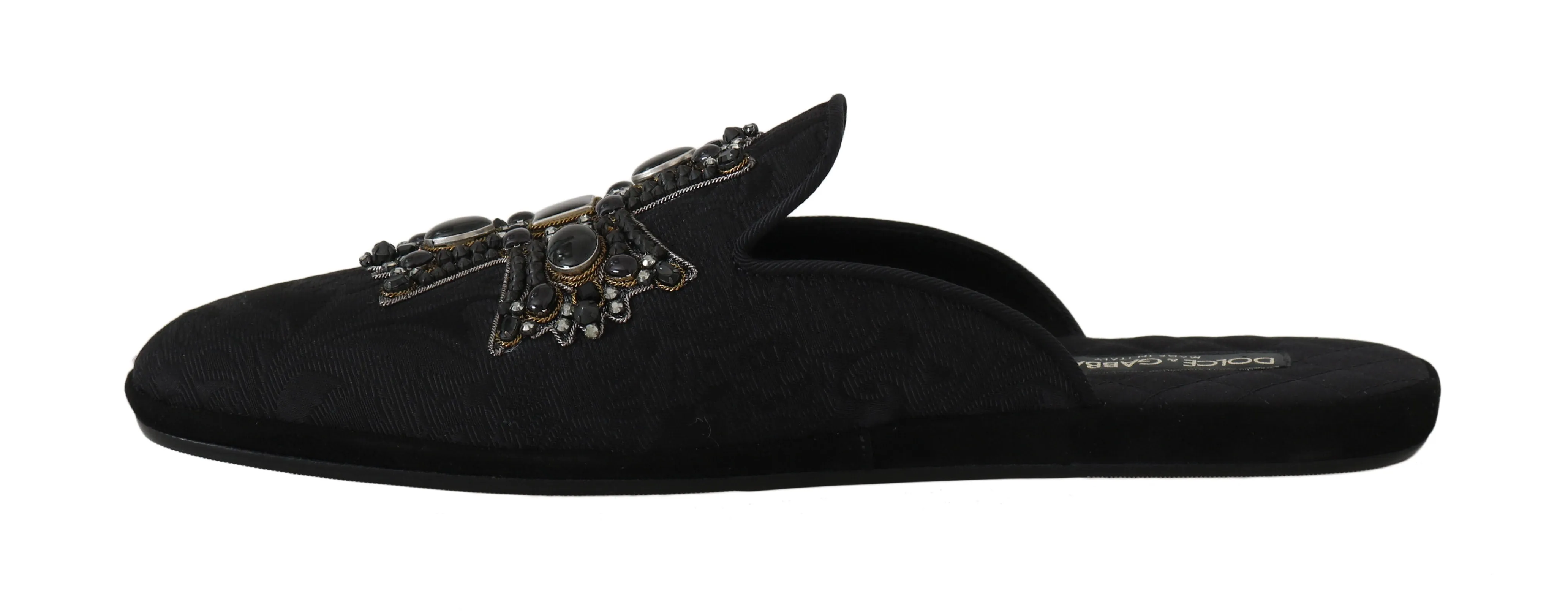 Black Brocade Crystal Cross  Slippers