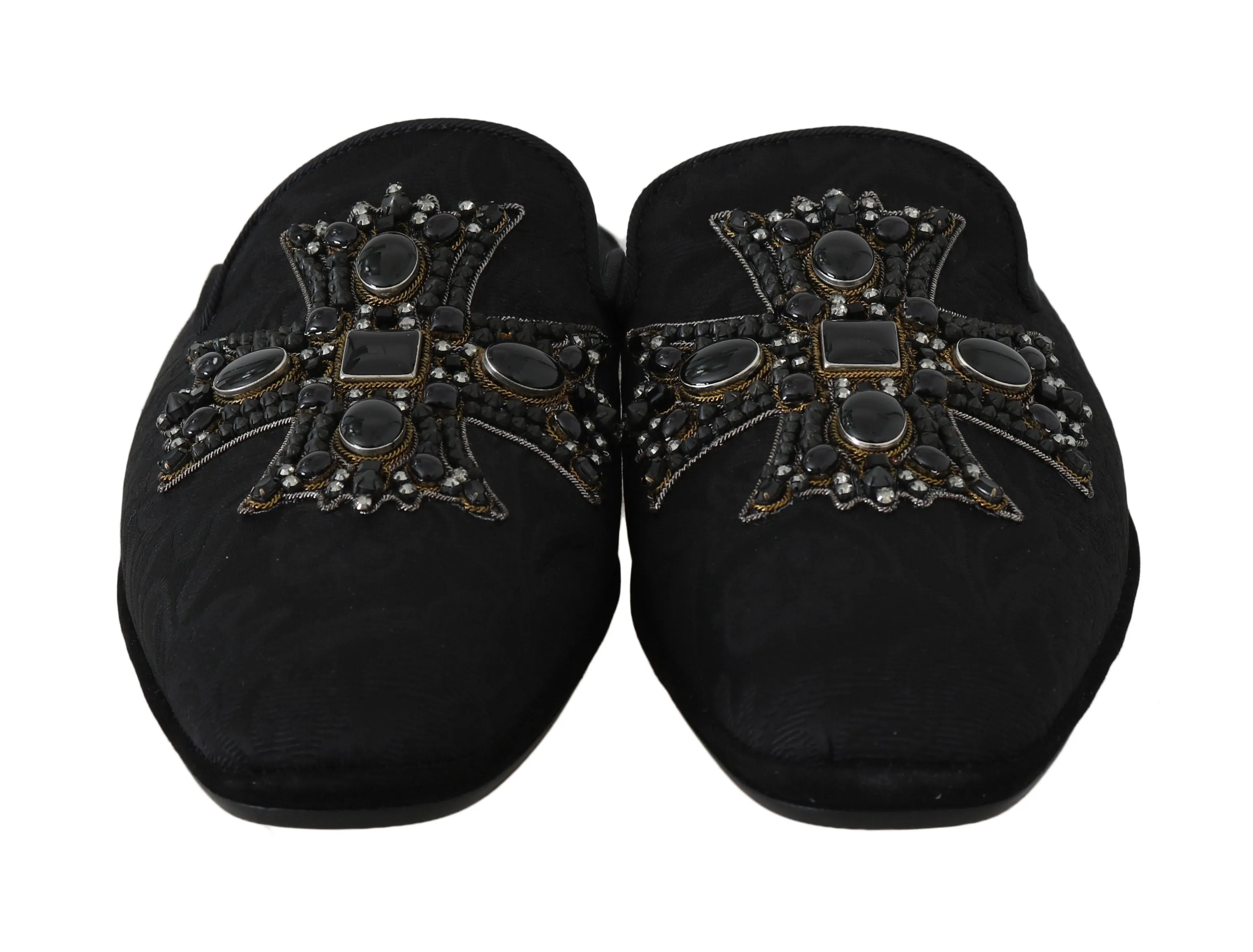 Black Brocade Crystal Cross  Slippers