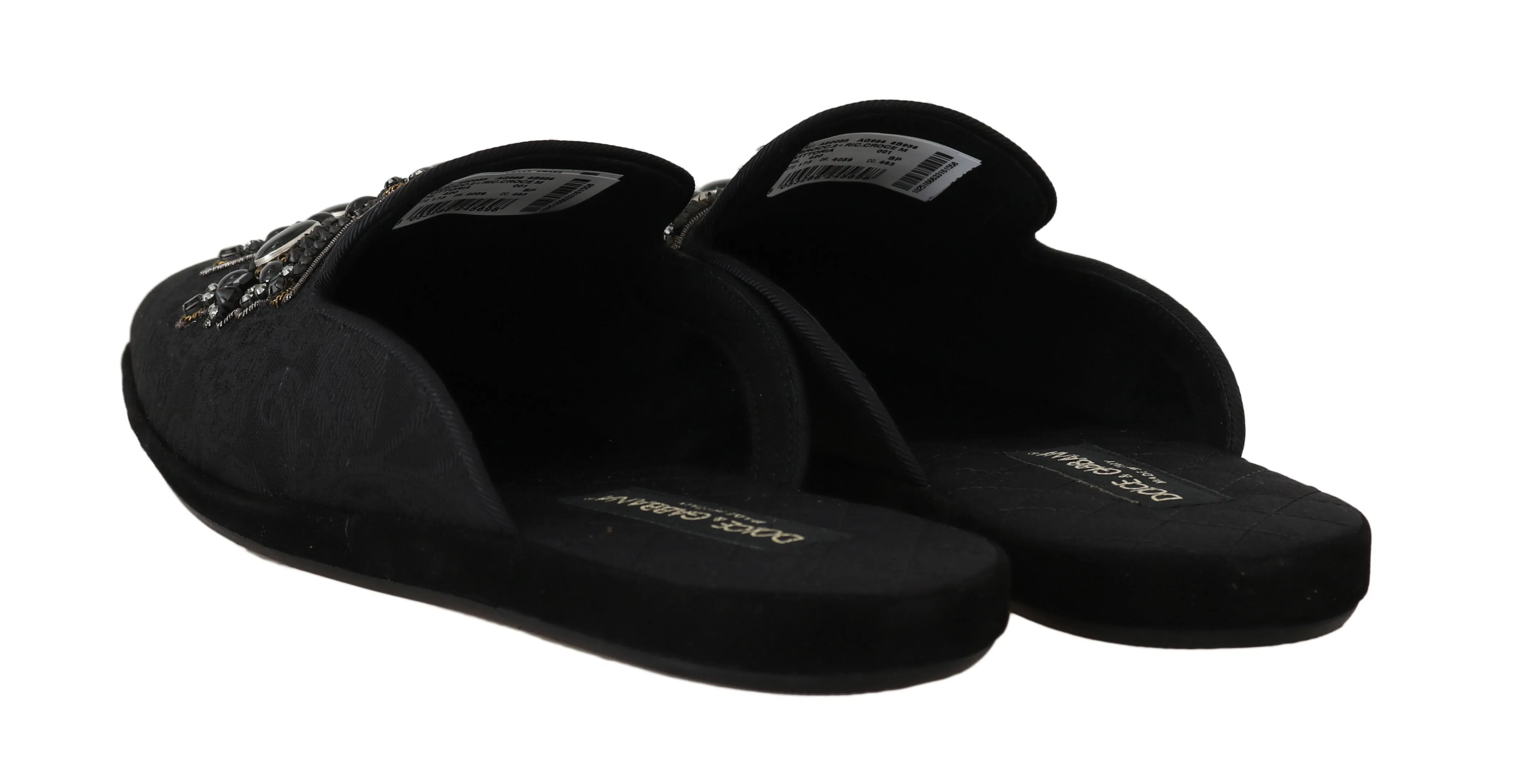 Black Brocade Crystal Cross  Slippers