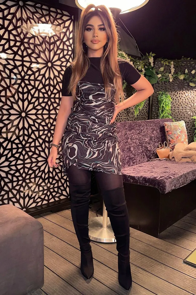 Black Cowl Neck Swirl Print Satin Mini Dress - Shaylee
