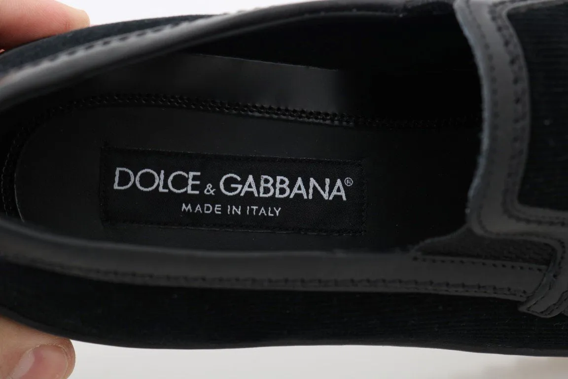 Black Crystal Bee Leather Loafers