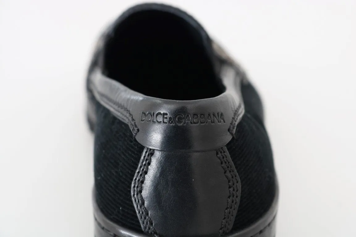 Black Crystal Bee Leather Loafers
