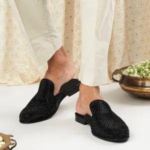 Black Crystal Mules For Men