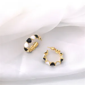 Black Enamel & 18K Gold-Plated Heart Hoop Earrings