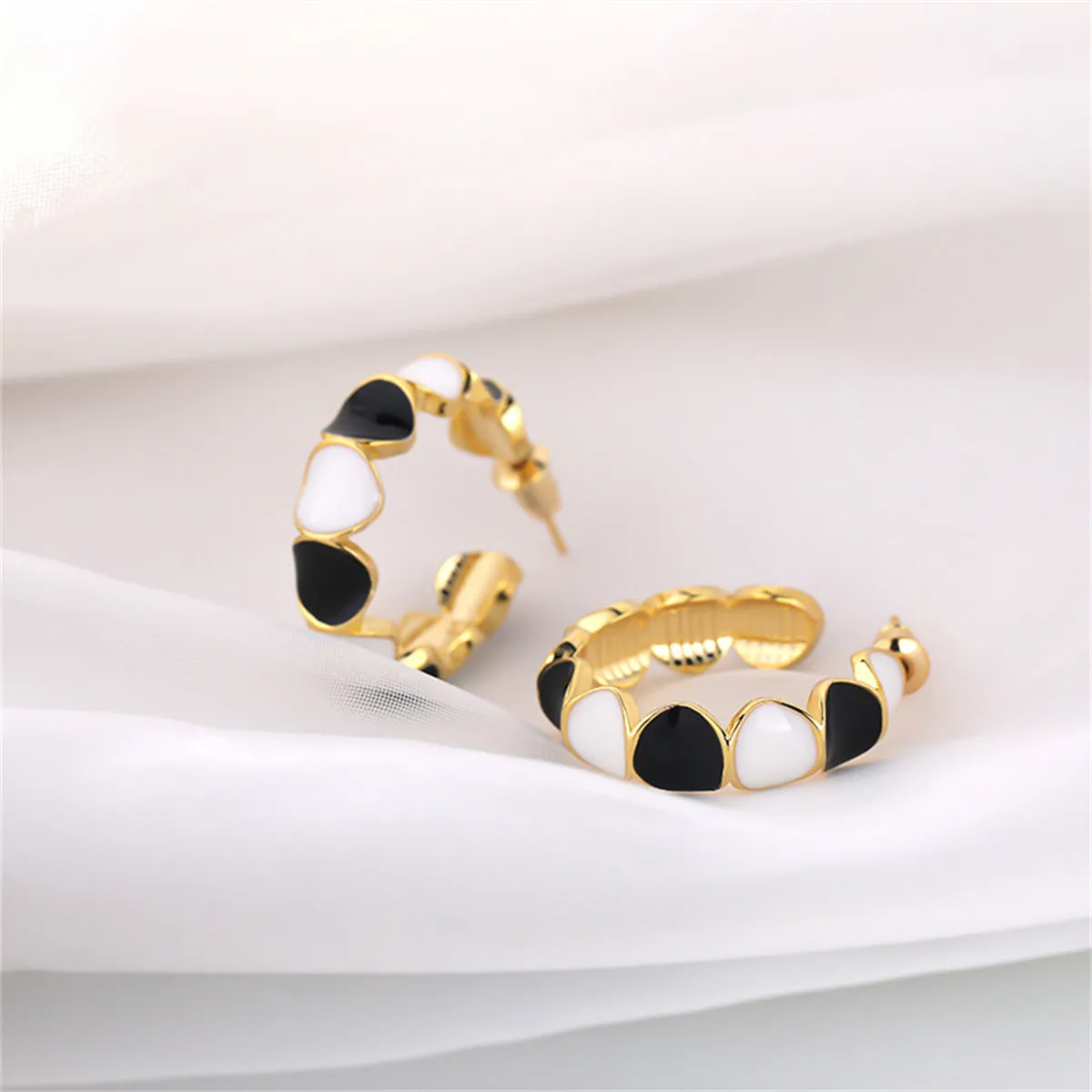 Black Enamel & 18K Gold-Plated Heart Hoop Earrings