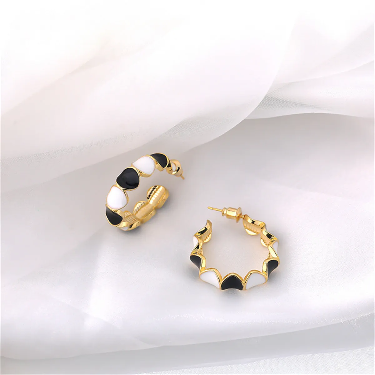 Black Enamel & 18K Gold-Plated Heart Hoop Earrings