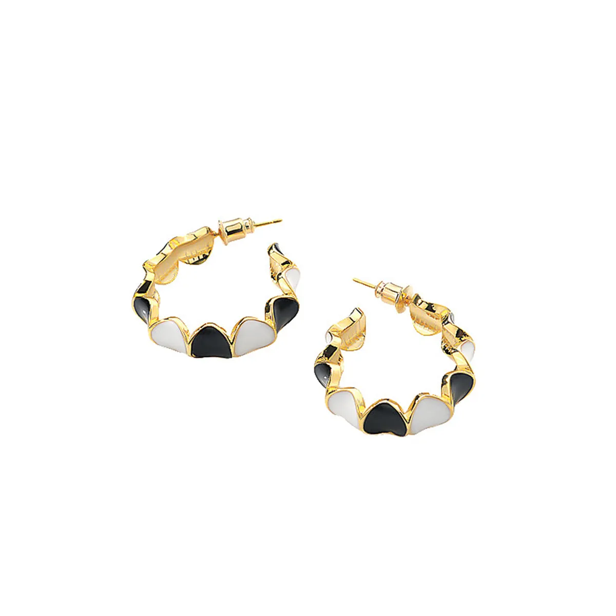 Black Enamel & 18K Gold-Plated Heart Hoop Earrings