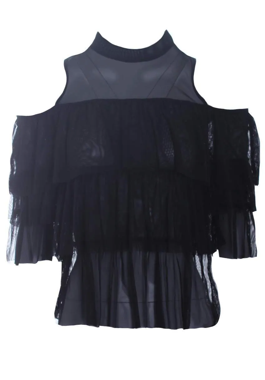 Black Frill Detail Sheer Top