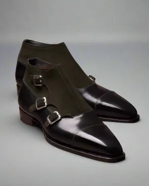 Black Italian Leather Triple Monkstrap Chukka Boots Shoes - Boots - Monk Shoes
