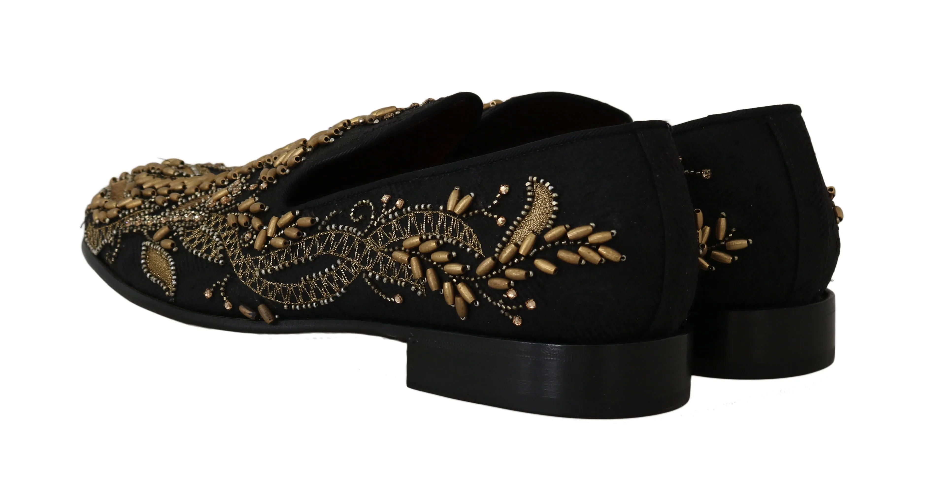 Black Jacquard Crystal Sequined Loafers