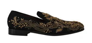 Black Jacquard Crystal Sequined Loafers