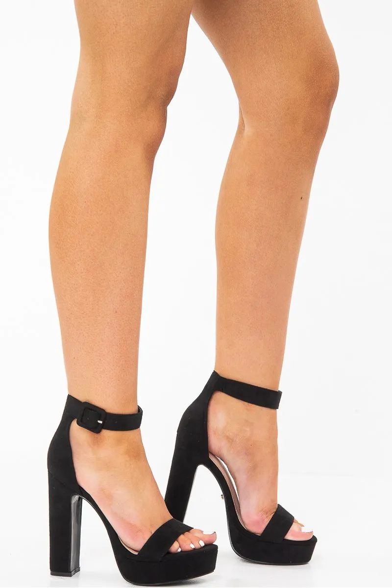 Black Platform Strappy Block Heel - Karley
