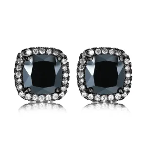 Black Princess Crystal & Rhodium-Plated Halo Stud Earrings