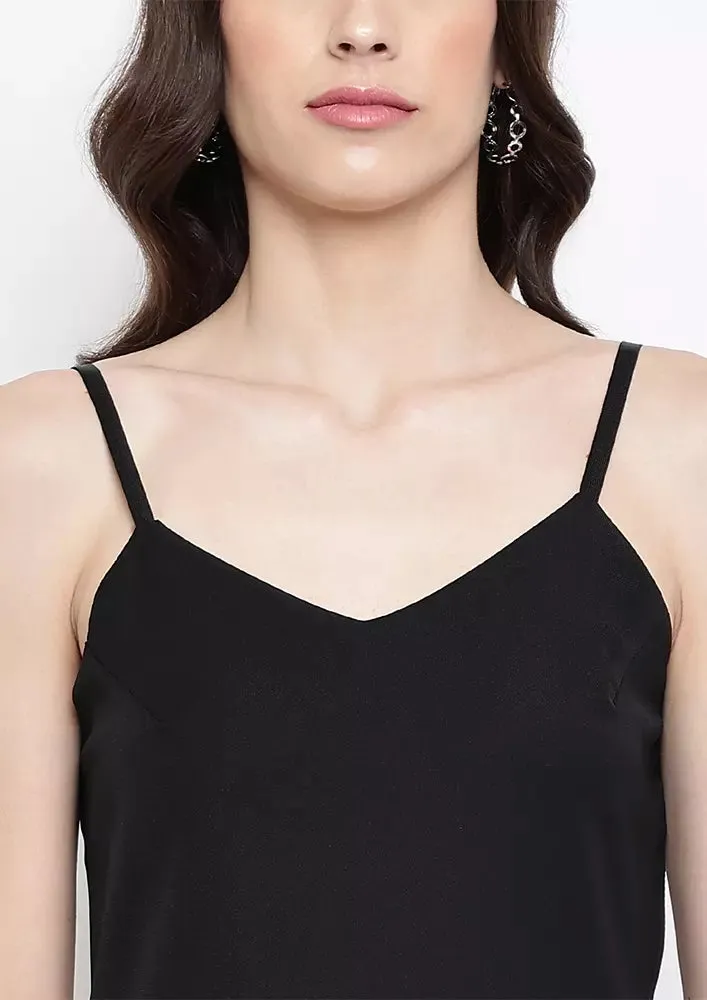 Black Strappy Colorblocked Pleated Midi Dress