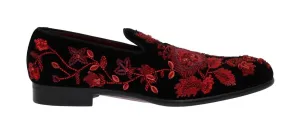 Black Velvet Red Rose Crystal Loafers