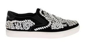 Black Velvet White Crystal Loafers