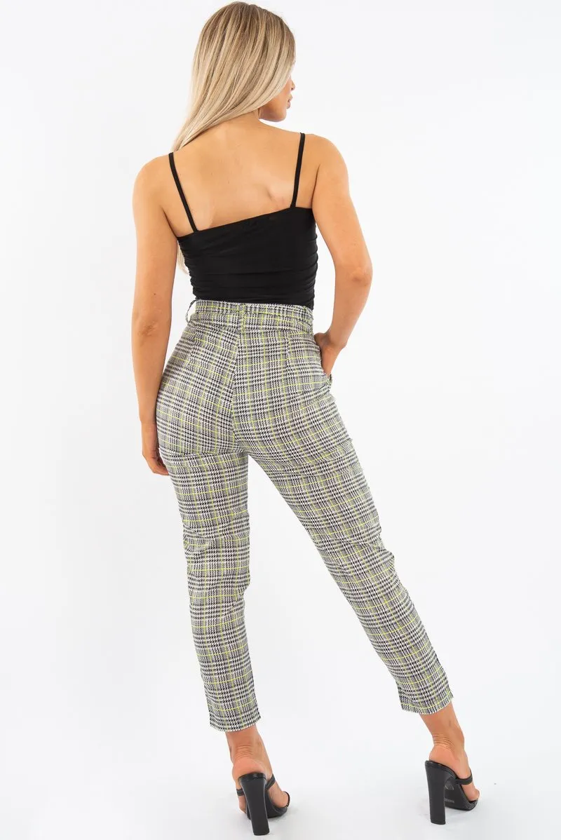 Black White Green Houndstooth Belted Trouser - Xiara