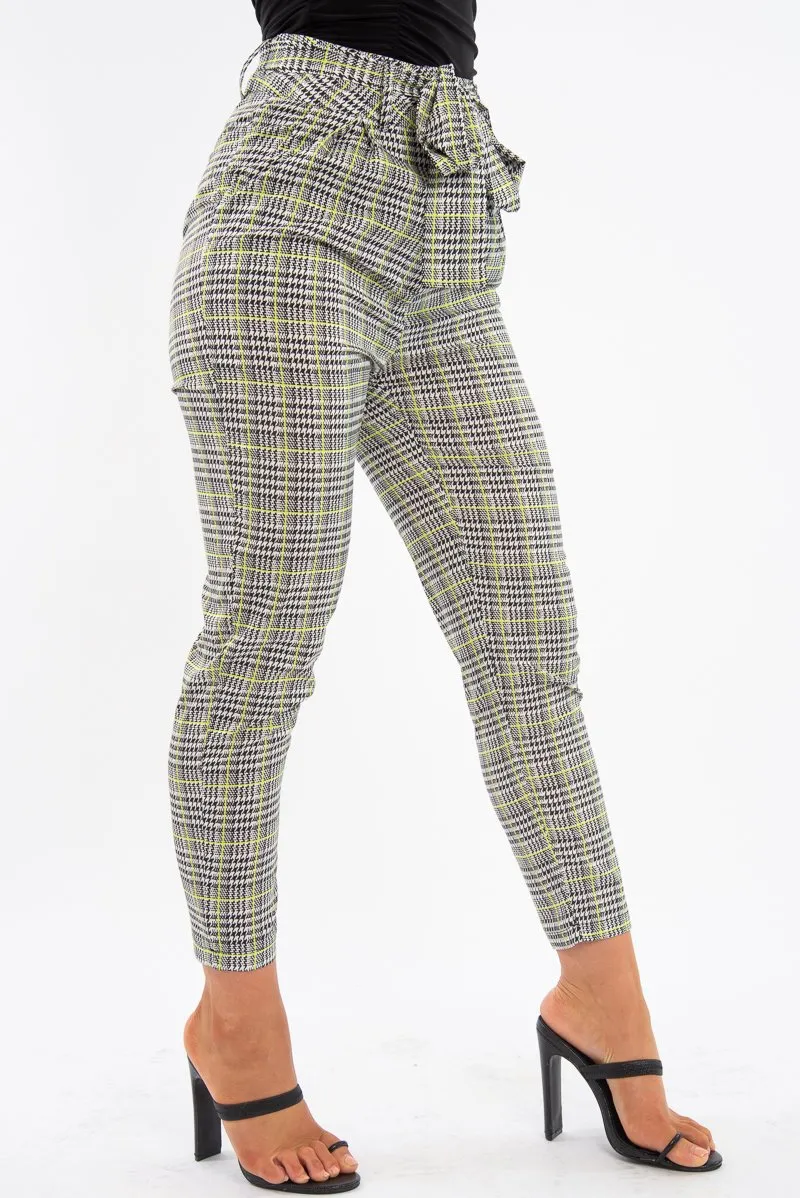 Black White Green Houndstooth Belted Trouser - Xiara