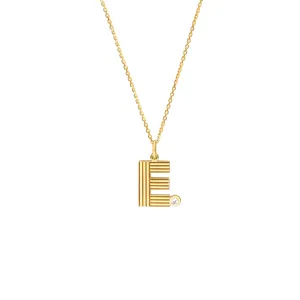 Block Lined Initial E with Diamond Necklace