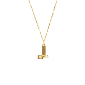 Block Lined Initial J with Diamond Necklace