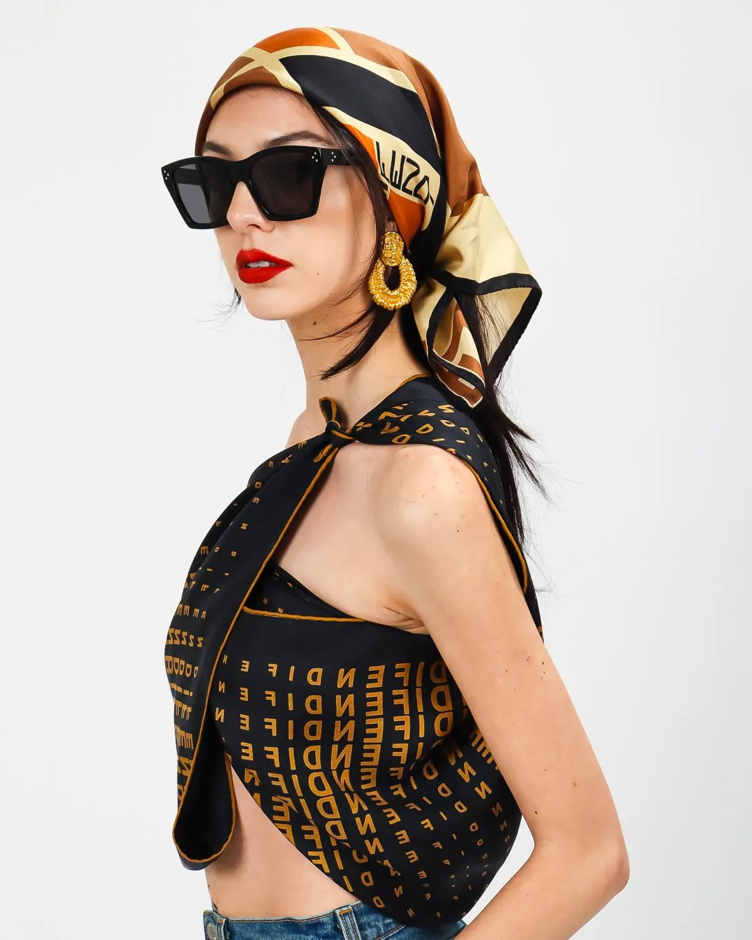 Block Print F Logo Scarf