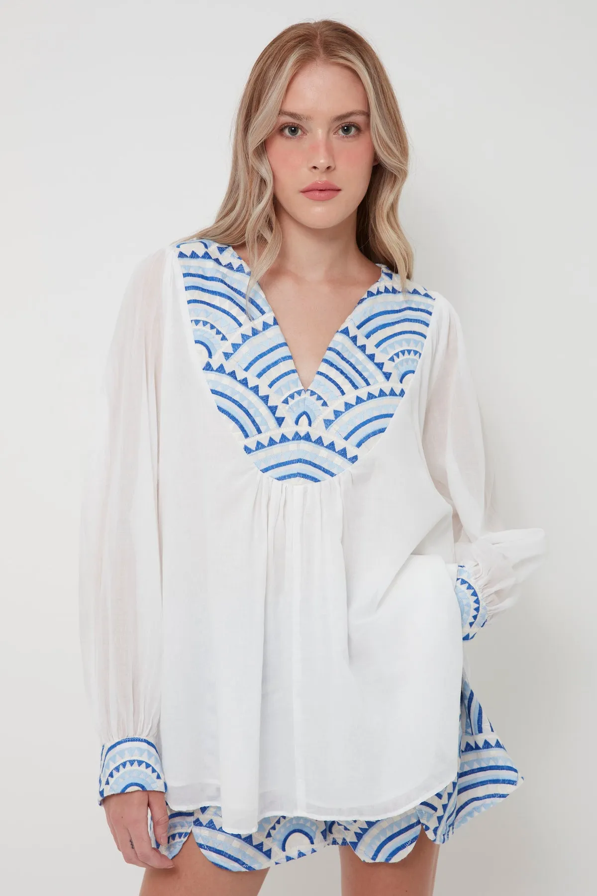 BLOUSE NEW ALL OVER L/S - WHITE CIEL