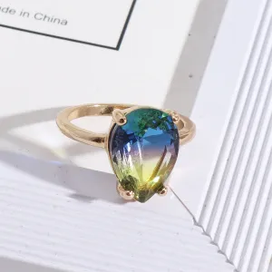 Blue & Yellow Crystal 18K Gold-Plated Drop Ring