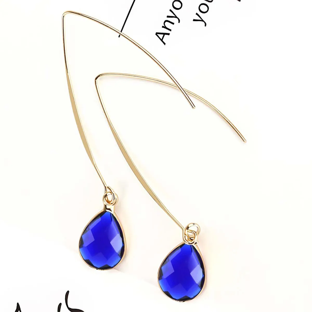 Blue Crystal & 18K Gold-Plated Threader Earrings