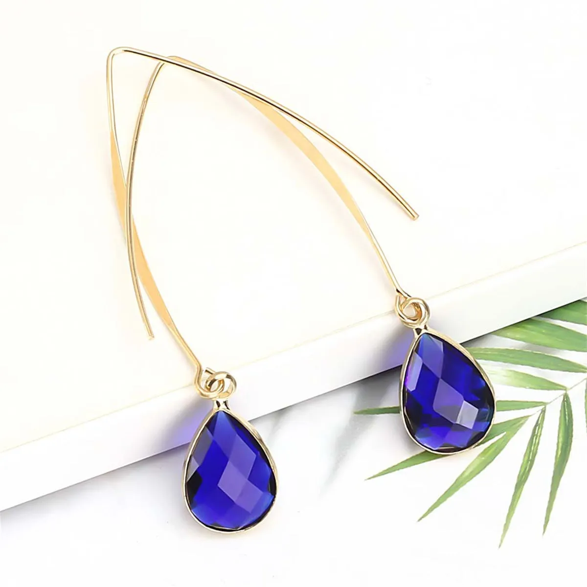 Blue Crystal & 18K Gold-Plated Threader Earrings