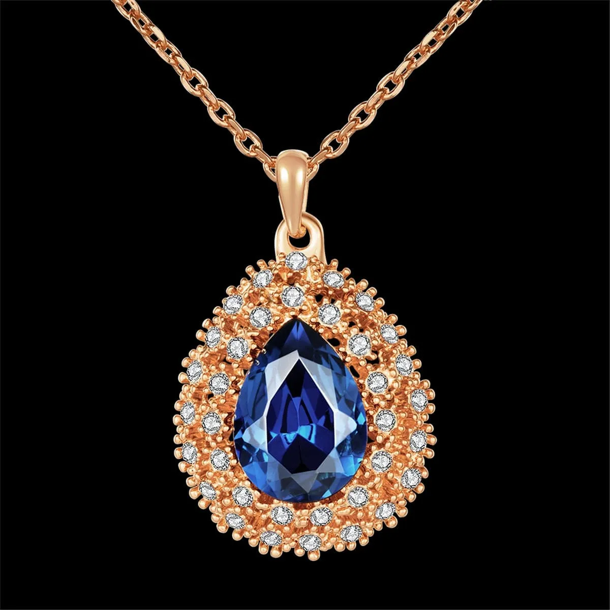 Blue Crystal & Cubic Zirconia 18K Rose Gold-Plated Teardrop Necklace