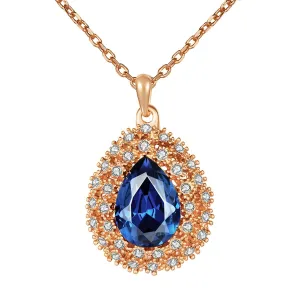 Blue Crystal & Cubic Zirconia 18K Rose Gold-Plated Teardrop Necklace