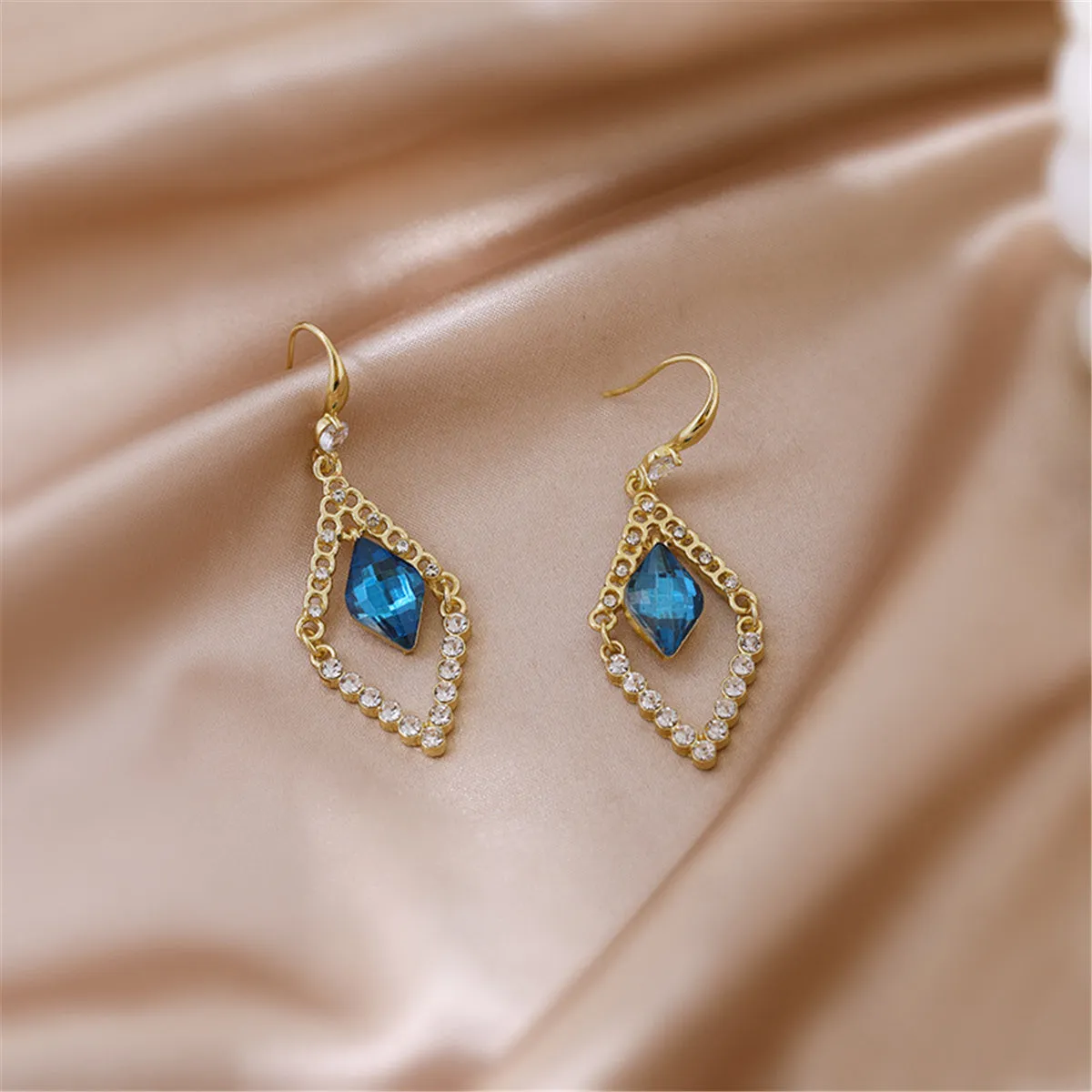 Blue Crystal & Cubic Zirconia Diamond Drop Earrings