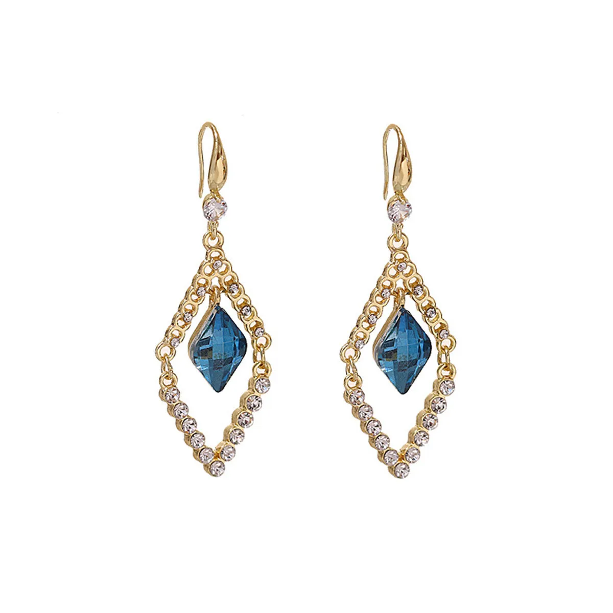 Blue Crystal & Cubic Zirconia Diamond Drop Earrings