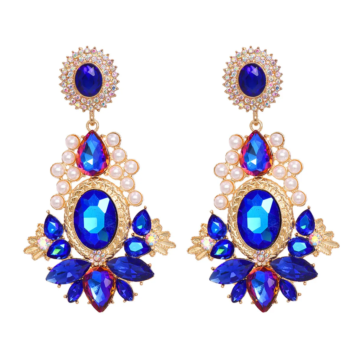 Blue Crystal & Cubic Zirconia Pearl 18K Gold-Plated Botany Drop Earrings