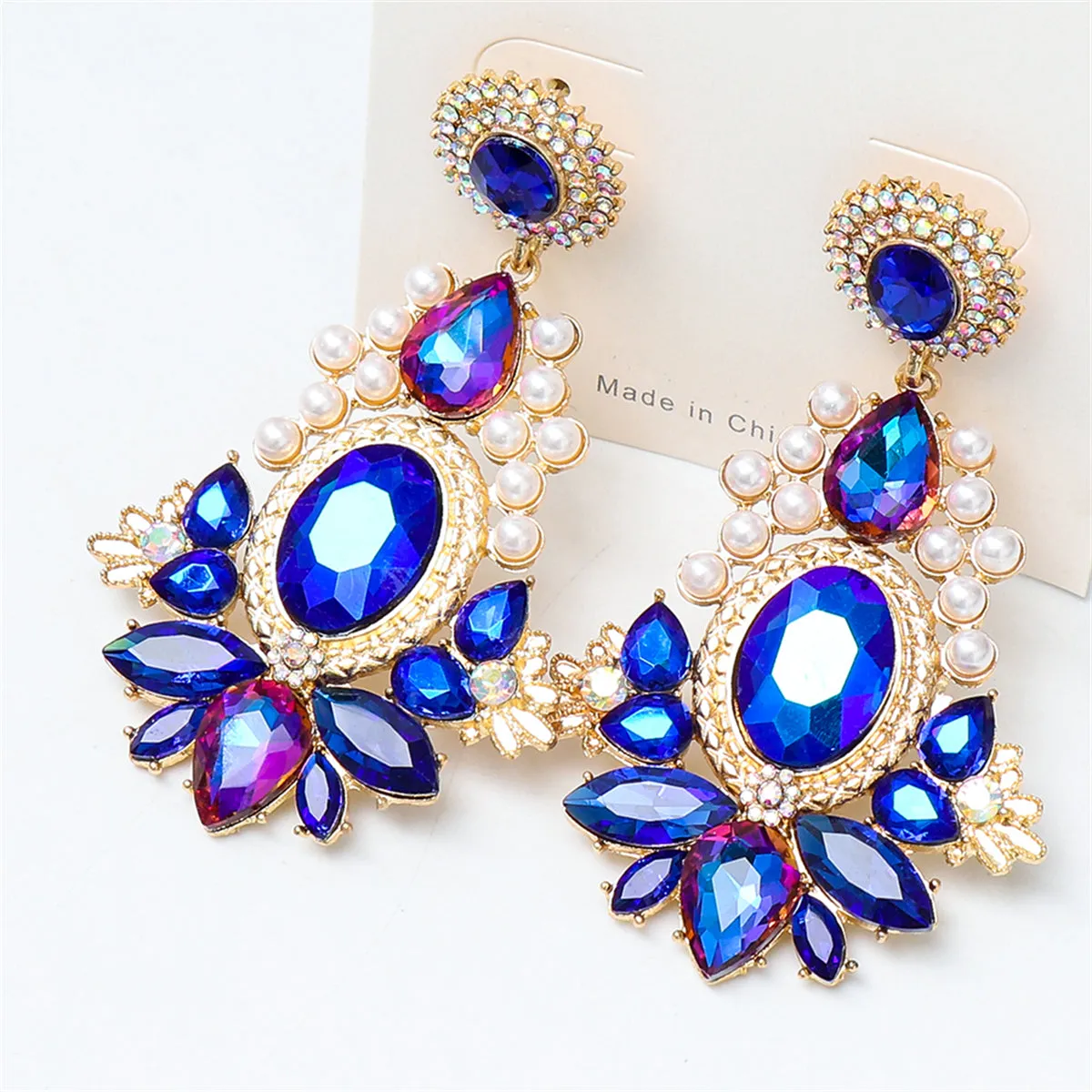 Blue Crystal & Cubic Zirconia Pearl 18K Gold-Plated Botany Drop Earrings