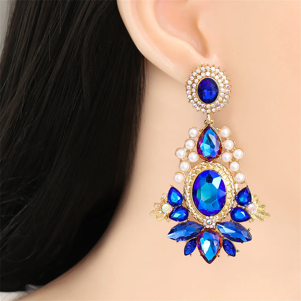 Blue Crystal & Cubic Zirconia Pearl 18K Gold-Plated Botany Drop Earrings