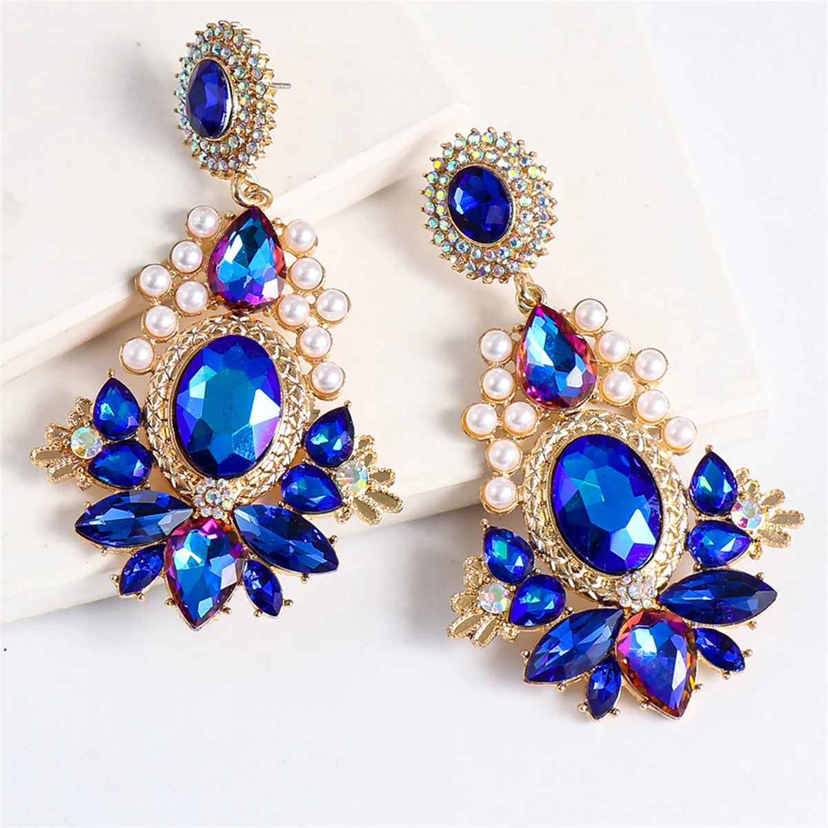 Blue Crystal & Cubic Zirconia Pearl 18K Gold-Plated Botany Drop Earrings