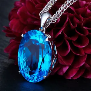 Blue Crystal & Silver-Plated Oval-Cut Pendant Necklace