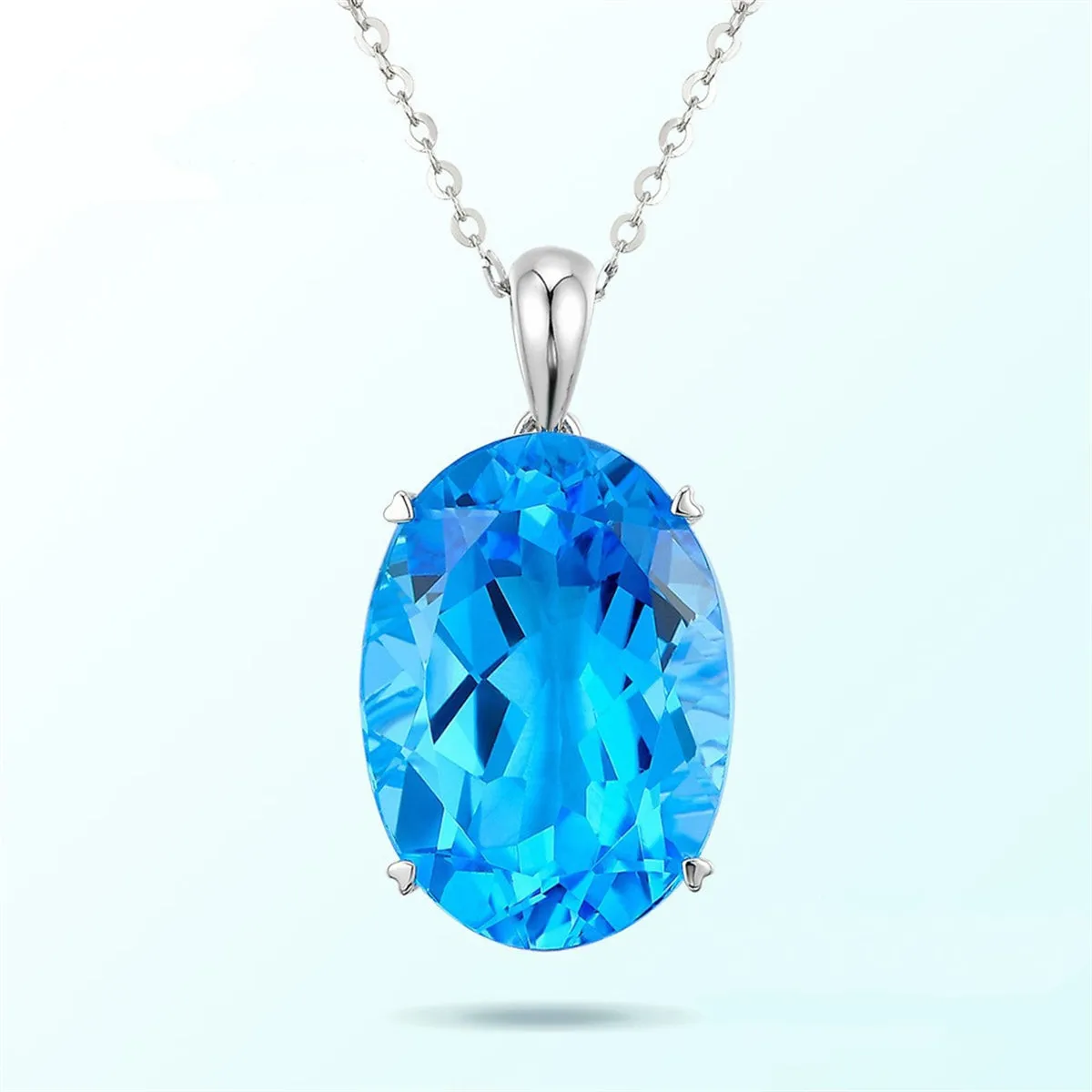 Blue Crystal & Silver-Plated Oval-Cut Pendant Necklace
