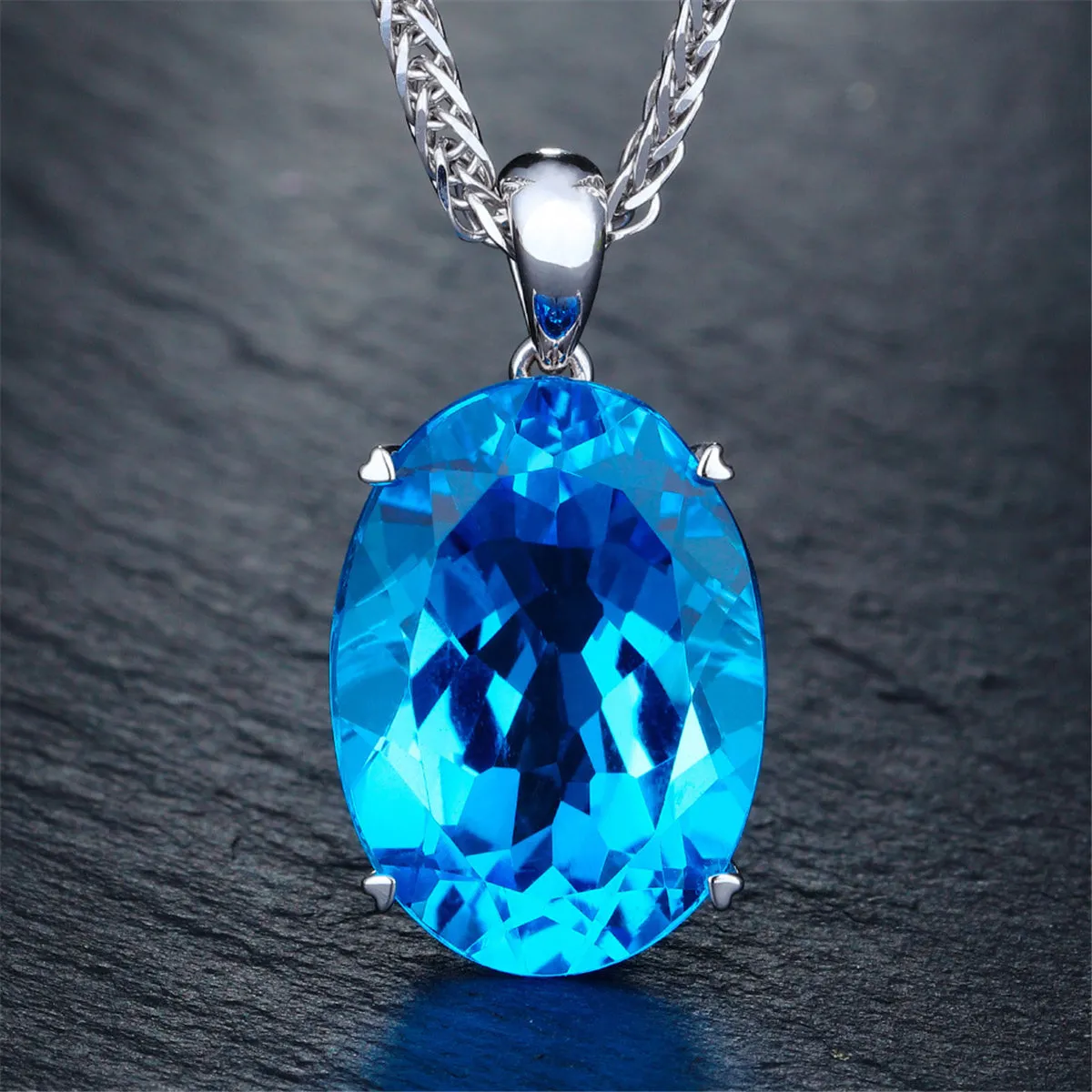 Blue Crystal & Silver-Plated Oval-Cut Pendant Necklace