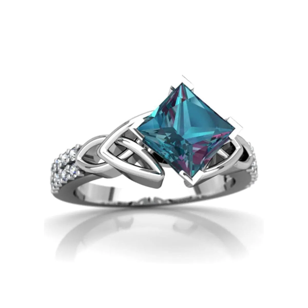 Blue Cubic Zirconia & Crystal Princess-Cut Ring