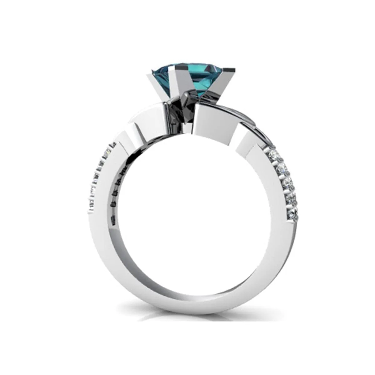 Blue Cubic Zirconia & Crystal Princess-Cut Ring