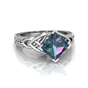 Blue Cubic Zirconia & Crystal Princess-Cut Ring