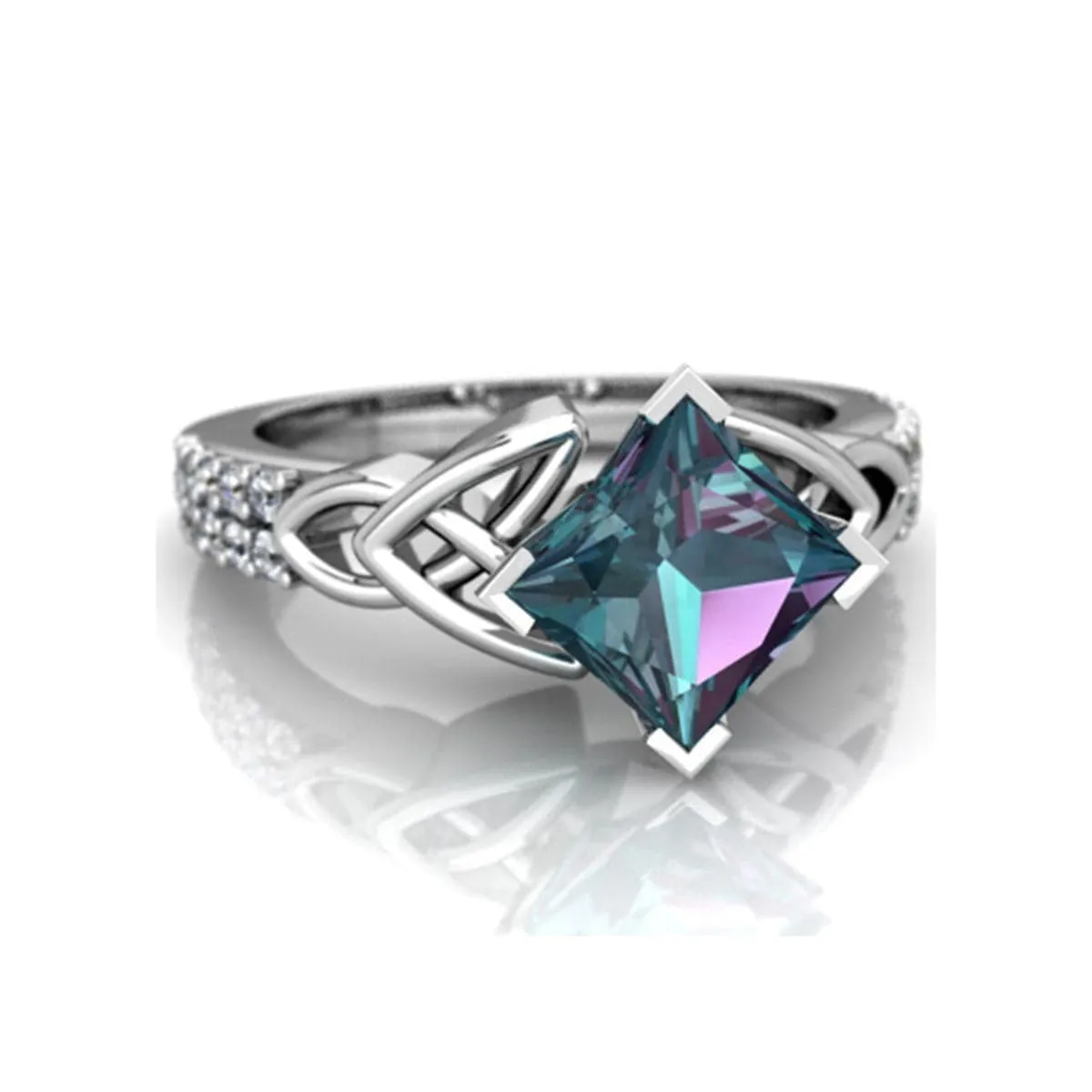 Blue Cubic Zirconia & Crystal Princess-Cut Ring