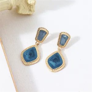 Blue Enamel & 18K Gold-Plated Rhombus Drop Earrings