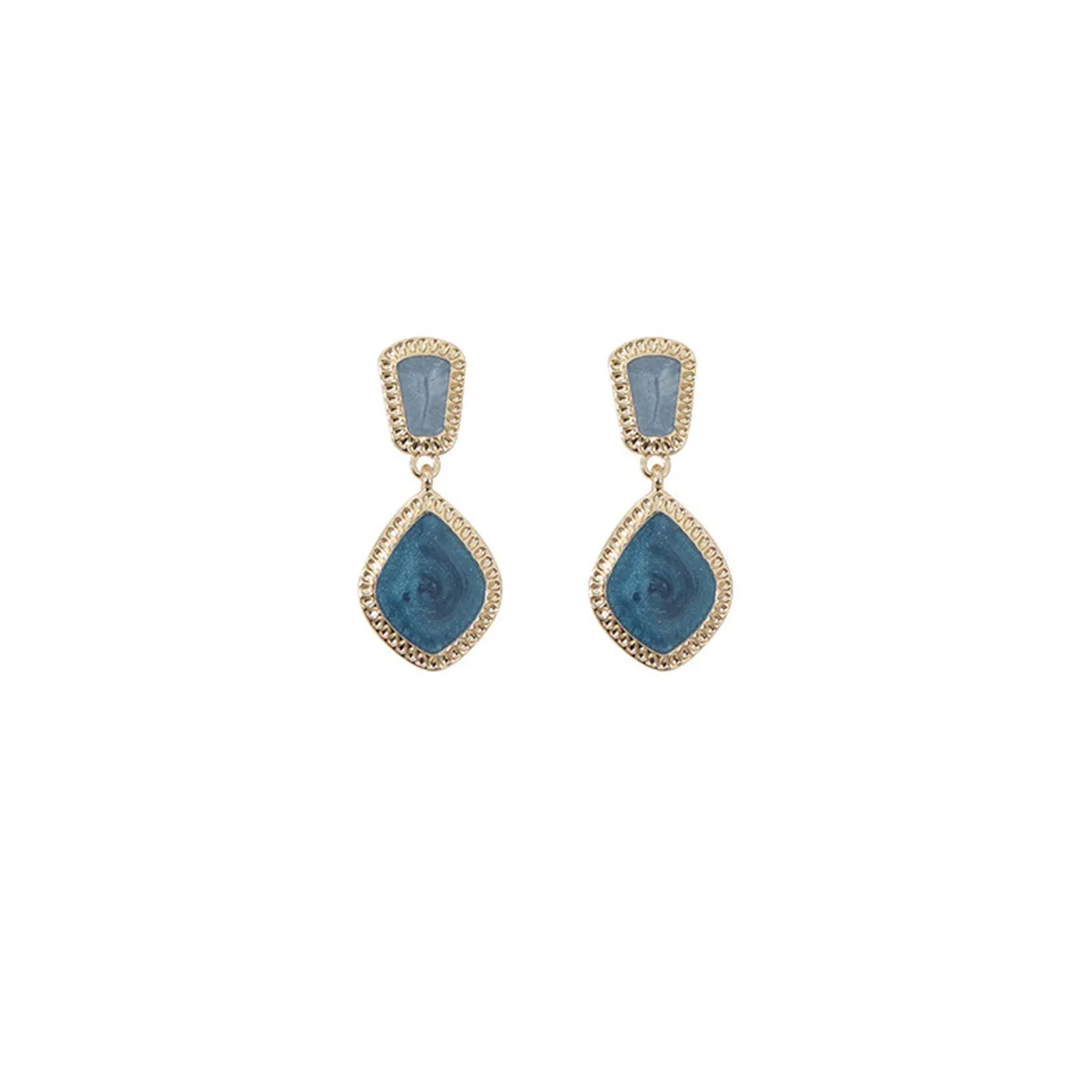 Blue Enamel & 18K Gold-Plated Rhombus Drop Earrings